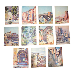 Vintage Early 20th Century Lithograph Views of Spain - Set of 11