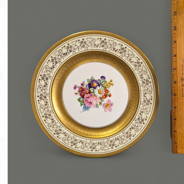 Gold Vintage (Art B China) Elegant Heavily Gilded Floral Center 10.5'' Dishes - Set of 6 For Sale - Image 8 of 10