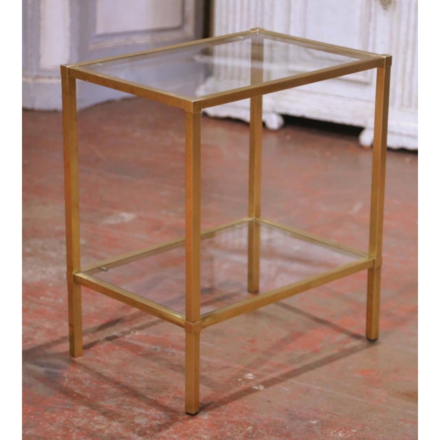 This elegant antique mid-century French side table was crafted circa 1960 and reflects the refined aesthetic associated...