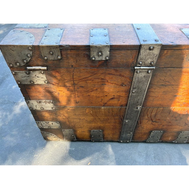 Antique English Oak and Iron Silver Chest, Mid 1800's For Sale - Image 4 of 7