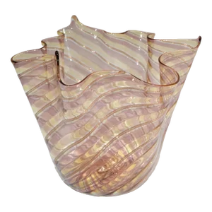 Venini Attributed Bronze, Gold and Clear Fazzoletto Handkerchief Bowl Vase Centerpiece Italy