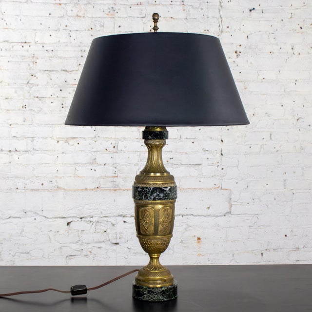Early to Mid-20th Century Neoclassical Table Lamp Brass and Marble Urn Shaped Base Black Tapered Shade For Sale - Image 4 of 18