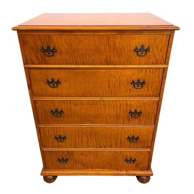 Vintage 5-Drawer Chest With Figured Wood Grain, Dovetailed Drawers and Brass-Toned Hardware For Sale In Seattle - Image 6 of 9