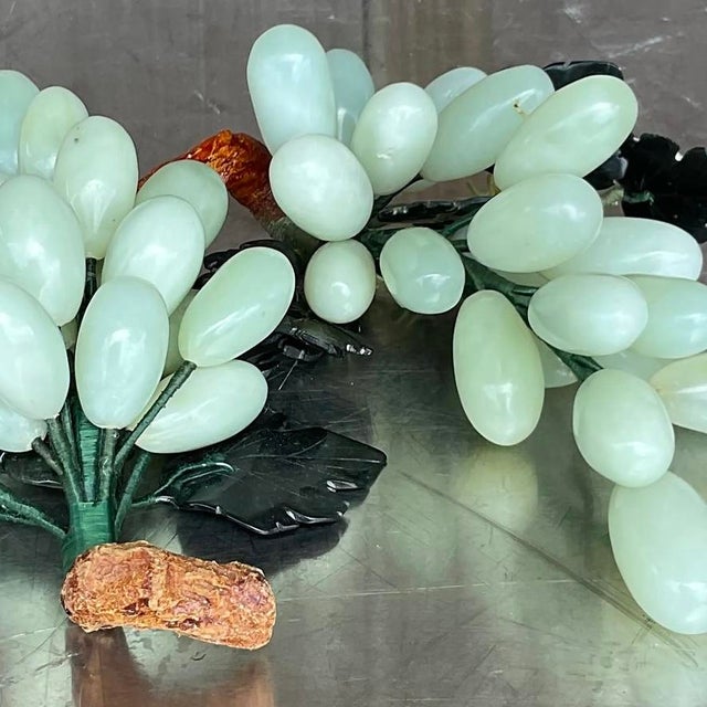 Vintage Carved Green Stone Grape Cluster Sculptures - A Pair For Sale - Image 12 of 13