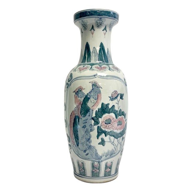 Mid-Century Chinoiserie Hollywood Regency Floor-Tall Peacock Vase/Umbrella Stand For Sale