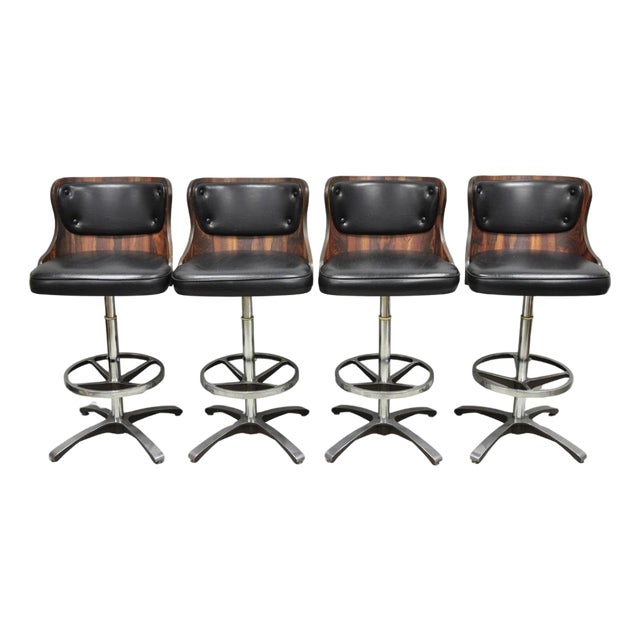 Vintage Daystrom Mid Century Modern Faux Rosewood Laminate Barstools - Set of 4 For Sale