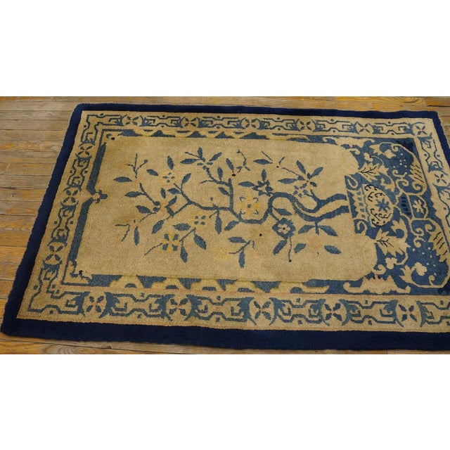 1920s Beige Floral Antique Chinese Peking Rug 3' 2'' X 4' 10'' Knotted Wool Carpet For Sale - Image 4 of 9