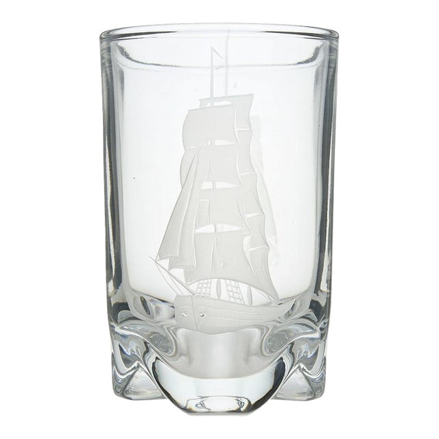 Mid 20th Century Orrefors Vicke Lindstrand Engraved Ship Crystal Vase For Sale
