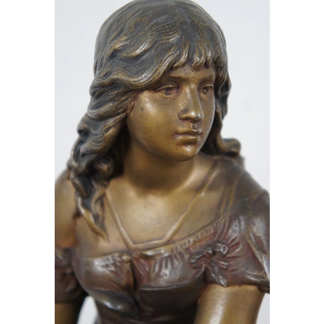 Bronze Antique Auguste Moreau French Bronze Seated Young Woman Sculpture For Sale - Image 8 of 13