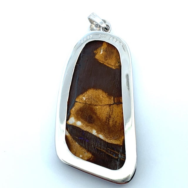 Platinum Large Boulder Opal & Diamond Heavy Pendant For Sale In New York - Image 6 of 9