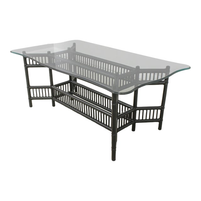 Bamboo Form Base Glass Top Dining Room Table For Sale