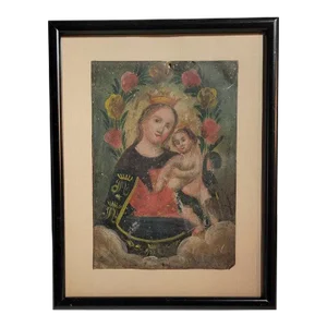 19thc Retablo Catholic Framed Art