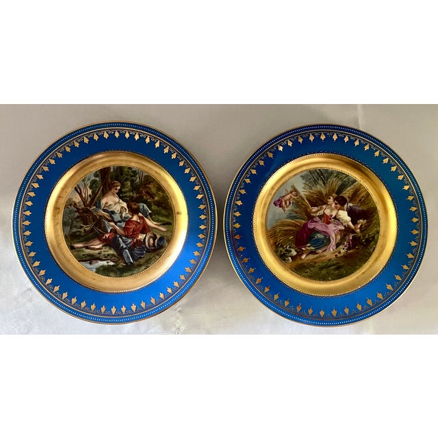 Traditional Pair of 19th-C. Royal Vienna Style 10.5" Cobalt & Gilt Cabinet Plates - Signed Berg & K. Rädler For Sale - Image 3 of 14
