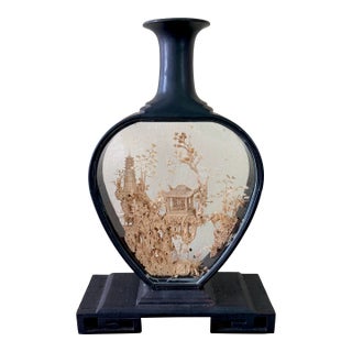 Large Mid-Century Vase Shaped Chinese Cork Carving Diorama For Sale