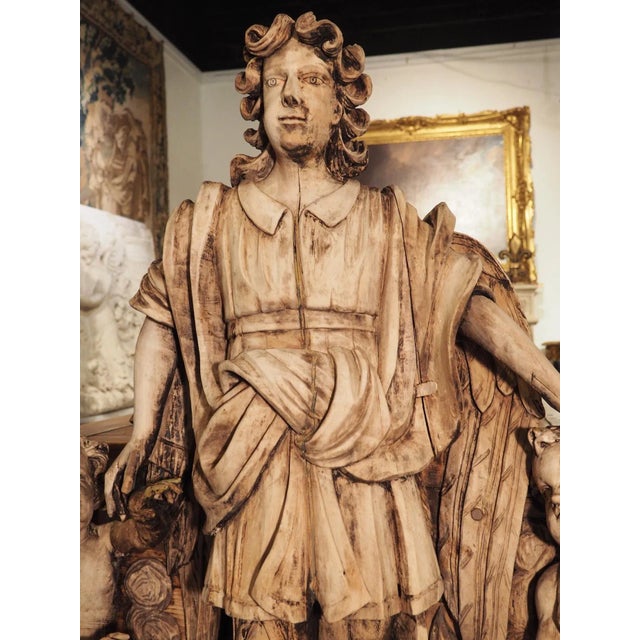 Figurative Large 18th Century Wooden Carving of an Angel With Cherubs For Sale - Image 3 of 13