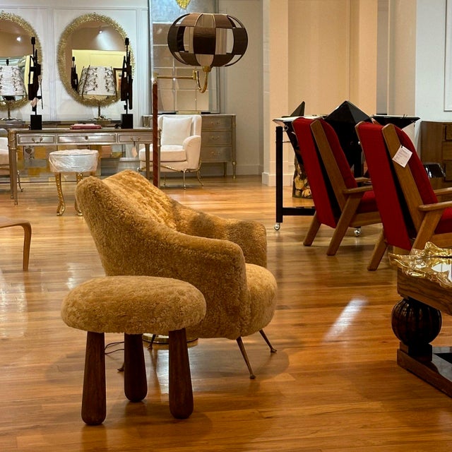 Contemporary, Danish Modern, Sheepskin Stools, Honey Shearling, Maple For Sale - Image 11 of 11