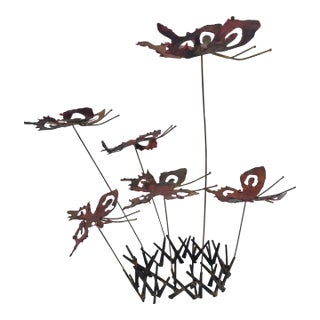Signed Brutalist Metal Butterflies Sculpture For Sale