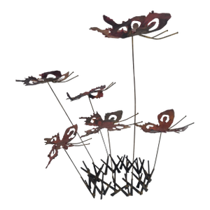 Signed Brutalist Metal Butterflies Sculpture