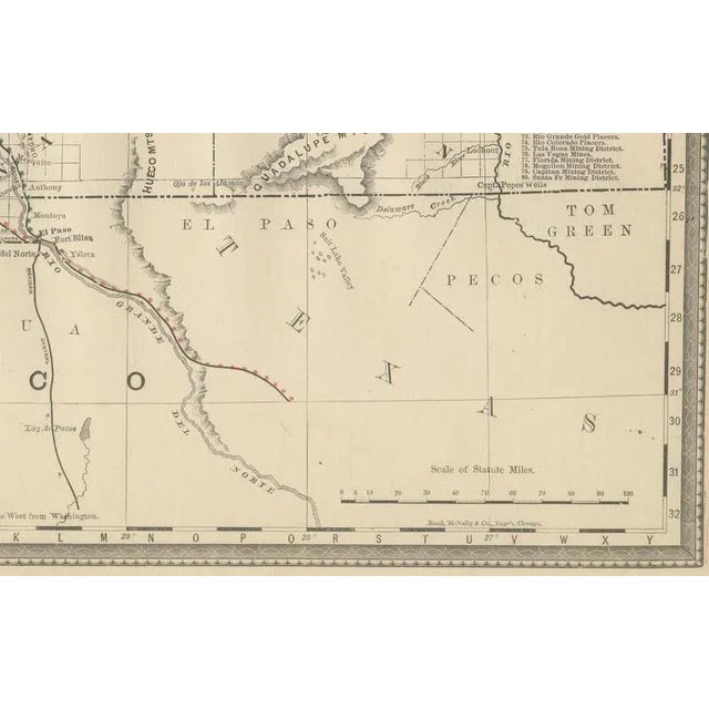 New Mexico Map with Railroads and Counties and the Land of Enchantment, 1888 For Sale - Image 3 of 10