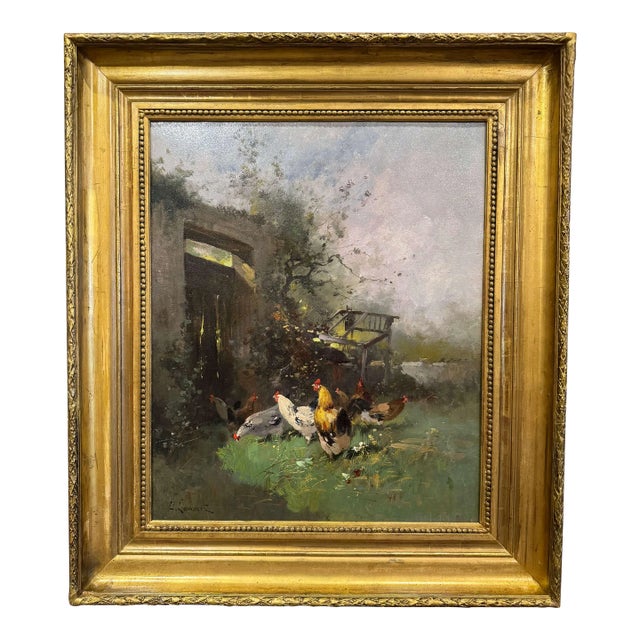 19th Century French Barnyard Oil Painting Signed H. Lambert for Galien-Laloue For Sale