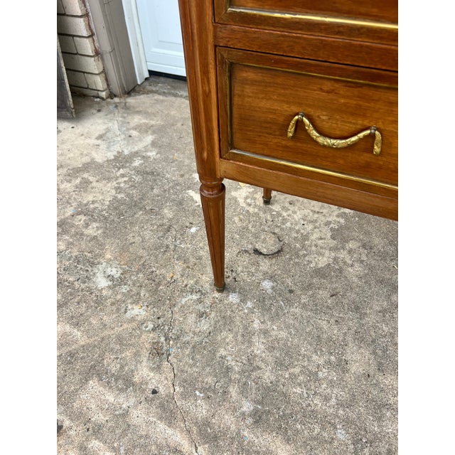 French French 19th Century Louis XVI Walnut Carrara Marble Top Chest of Drawers For Sale - Image 3 of 12