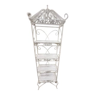 Vintage Wrought Iron Pagoda Étagère, 5-Tier, White, Chinoiserie Style For Sale