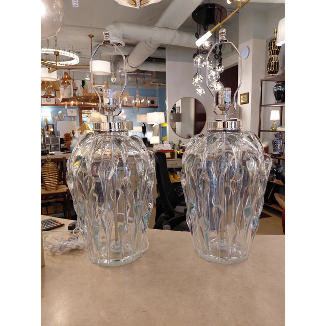 Pair of Vaughan "Pavia" Hand-Blown Crystal Glass Table Lamps, Model tg0080.ni For Sale - Image 9 of 10