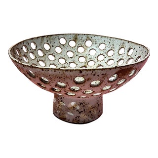 Ceramic Decorative Footed Centerpiece Bowl With Circle Cutouts No. 02 For Sale