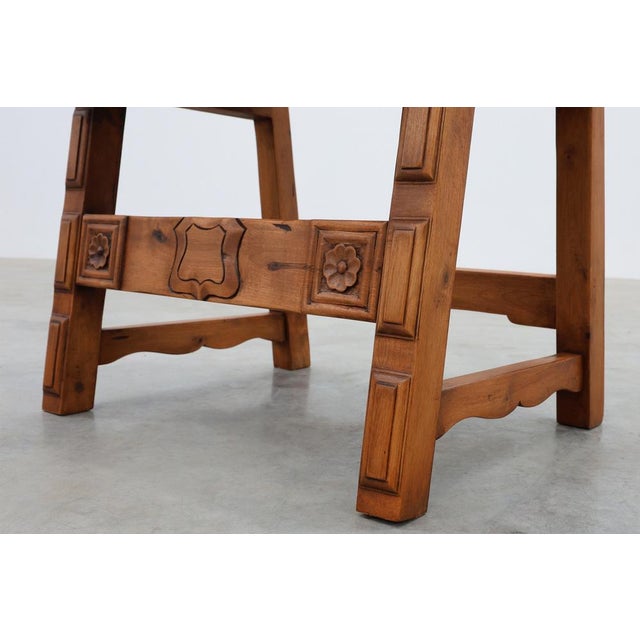 Brown Rustic Iberian Carved Oak Side Chair, Spain, 1900 For Sale - Image 8 of 16