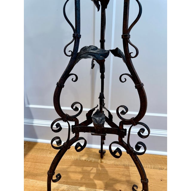 Continental Wrought Iron Tripod Plant Stand With Scrollwork and Foliage Circa 1880 For Sale - Image 13 of 17