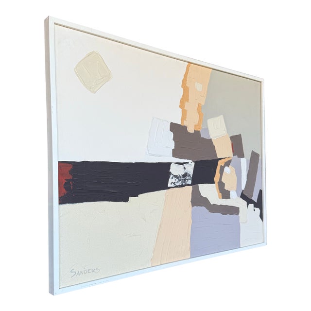Abstract Oil on Canvas by Sanders – Retailed Through Harris Strong – Signed, Framed For Sale
