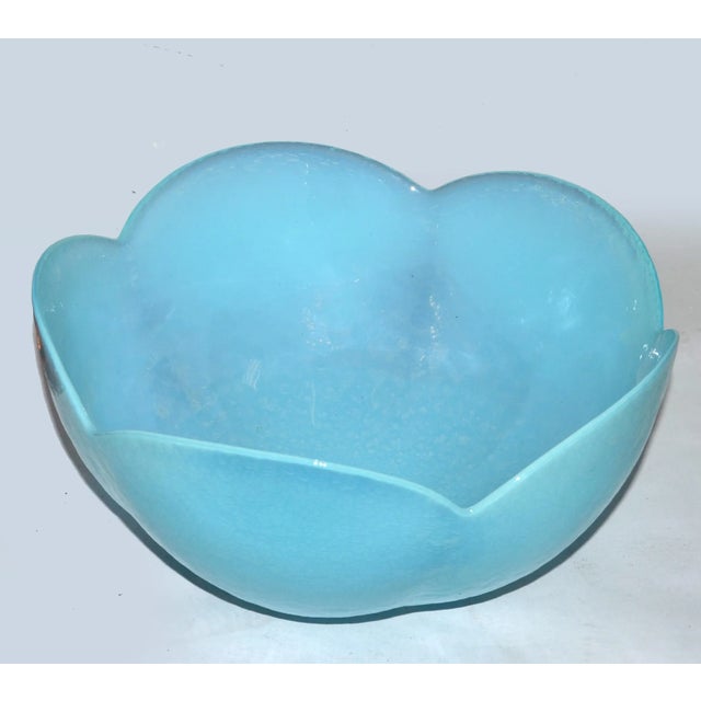Baby Blue 1980s Art Deco Style Opaline Glass Baby Blue Translucent Serving Bowl For Sale - Image 8 of 11