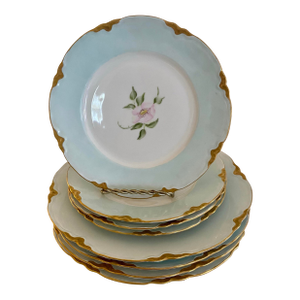 1940s Hutschenreuther Bavaria Handpainted Gold Gilt Dinner & Salad Plates- Set
