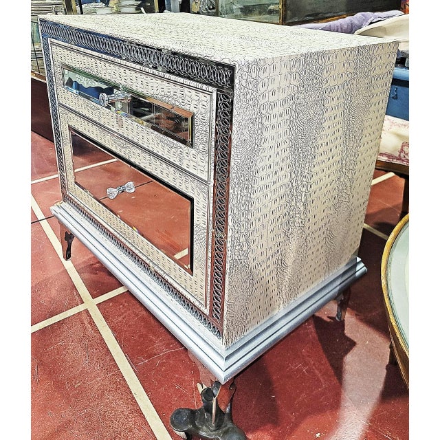 Silver Michael Amini Jane Seymour Silvered Mirrored Night Stand For Sale - Image 8 of 8