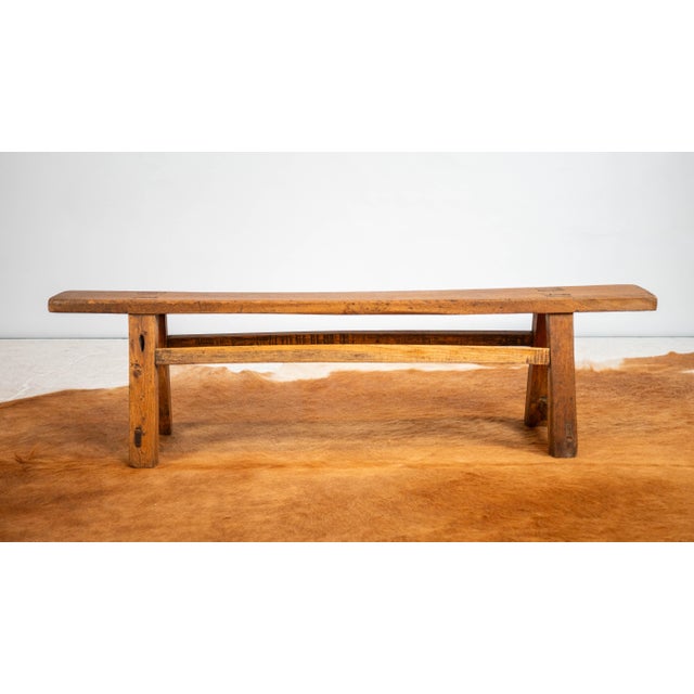 European brutalist primitive wabi-sabi bench, early 20th century. Reflecting the essence of wabi-sabi, beauty in...