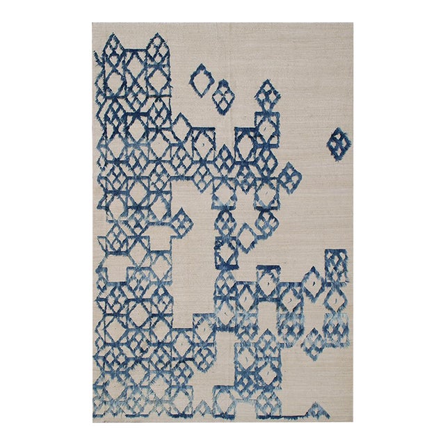 8x10 Ariana Modern Kilim | White & Blue Geometric Handmade Rug For Sale