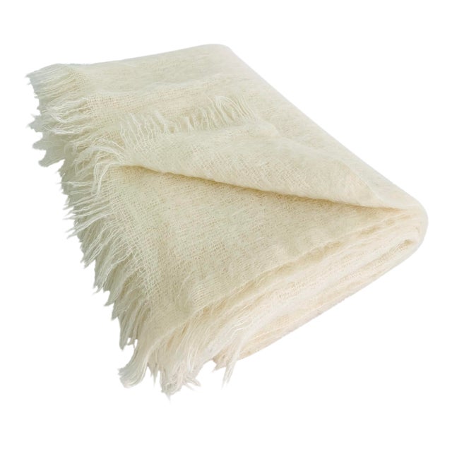 Vintage Mohair Wool Blanket Throw Solid Ivory White 55” X 75” Chairish