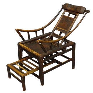 Antique Chinese Handcrafted Bamboo Lounge Chair, 1860s For Sale