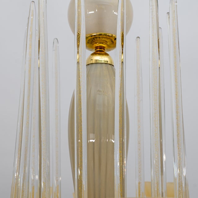 Gold Mid-Century Modern Brass and Murano Glass Big Chandelier For Sale - Image 8 of 12