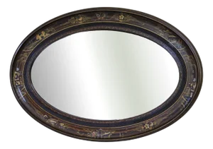 Antique Oval Overmantle Wall Mirror with Chinoiserie Hardwood Frame, 1915