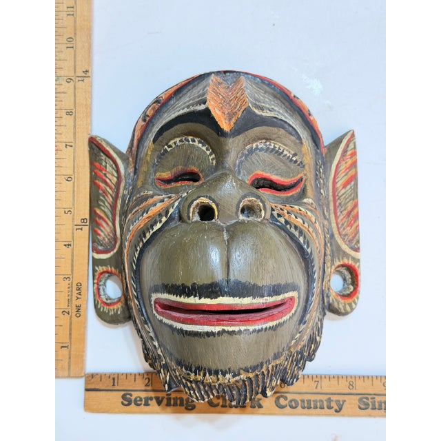 Folk Art Vintage Balinese Hand-Carved & Painted Wood Barong Monkey Wall Mask For Sale - Image 3 of 10