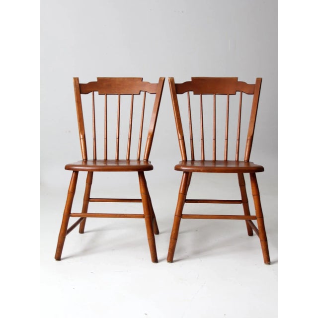 Wood Vintage Dining Side Chairs Pair For Sale - Image 7 of 12