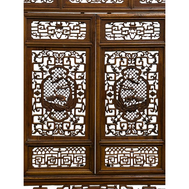 Chinese Chinese Cow Ox Cranes Motifs Wood Wall Panel Window Screen For Sale - Image 3 of 14