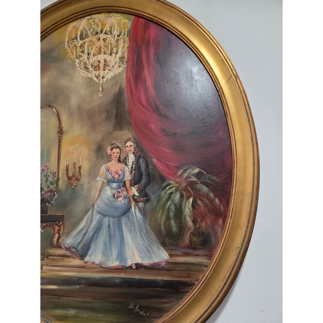 Vintage Victorian Oil Painting With Oval Gold Frame For Sale - Image 9 of 12