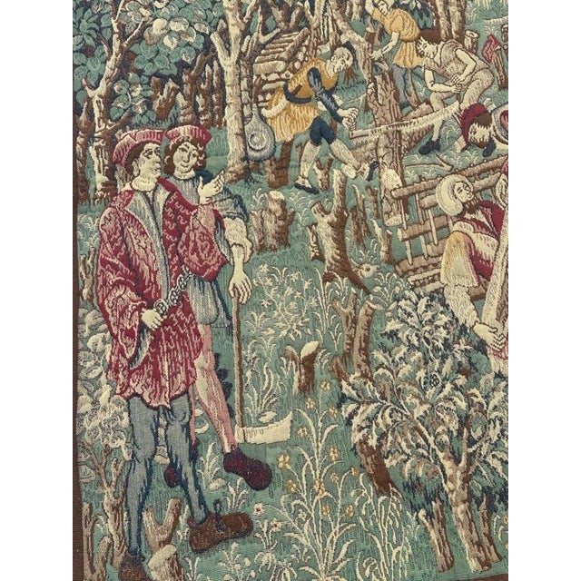Vintage Aubusson Médiéval Design Jacquard Tapestry Woodcutters, 1960s For Sale - Image 4 of 18