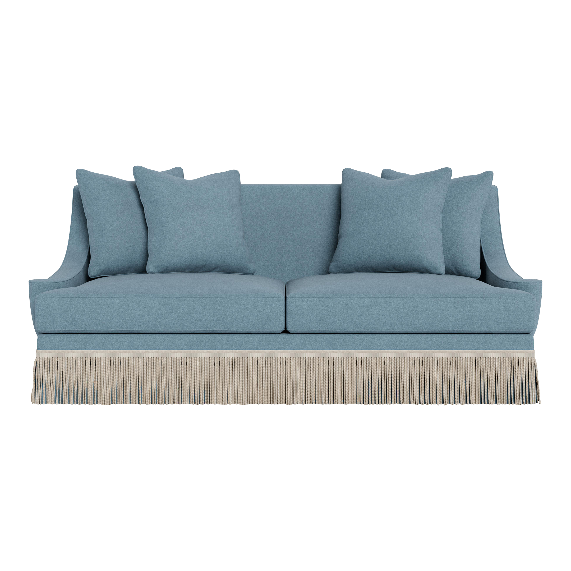 Bunny Williams Home Cora Sofa in Aegean Performance Linen with Beige  Buillon Fringe