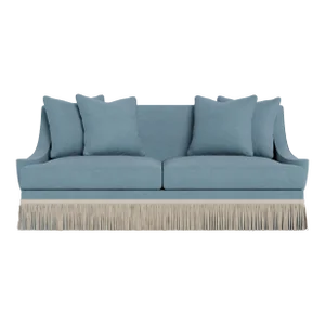 Bunny Williams Home Cora Sofa in Aegean Performance Linen with Beige Buillon Fringe