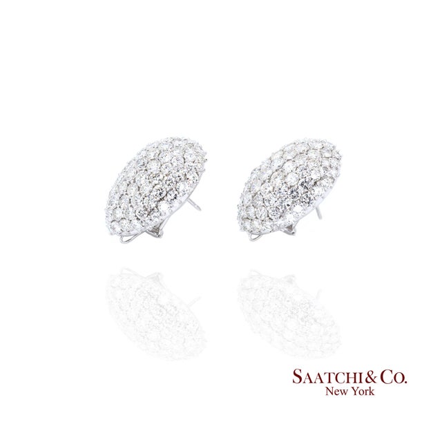 Metal Platinum Diamond Earrings Womens Omega Back Luxe Old Money Glam For Sale - Image 7 of 10
