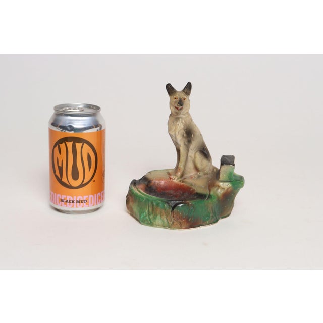 1940s Mid 20th Century Carved and Painted Chalkware German Shepherd Ashtray For Sale - Image 5 of 13