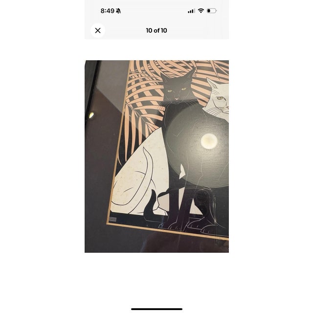 Tracy Sabin Cat Art Framed Mat Mid Century 80s Black White Cat For Sale - Image 6 of 8